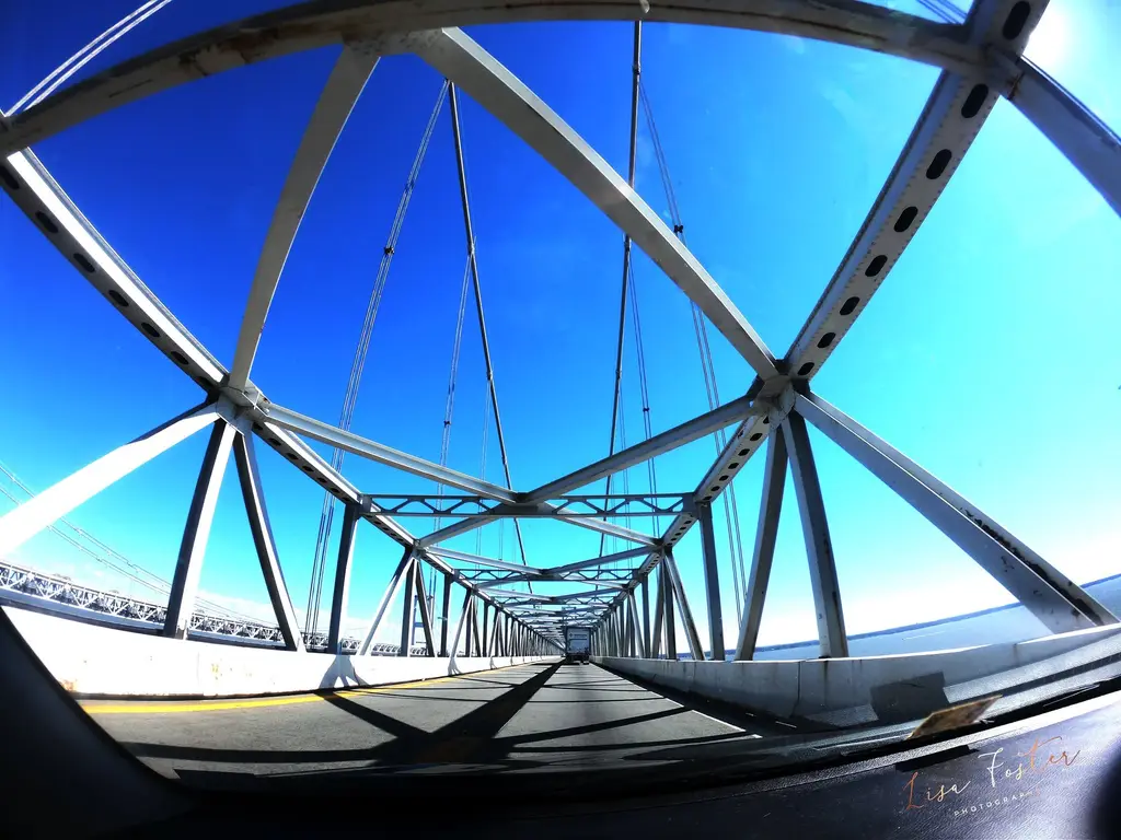 Driving across a steel truss bridge in Maryland