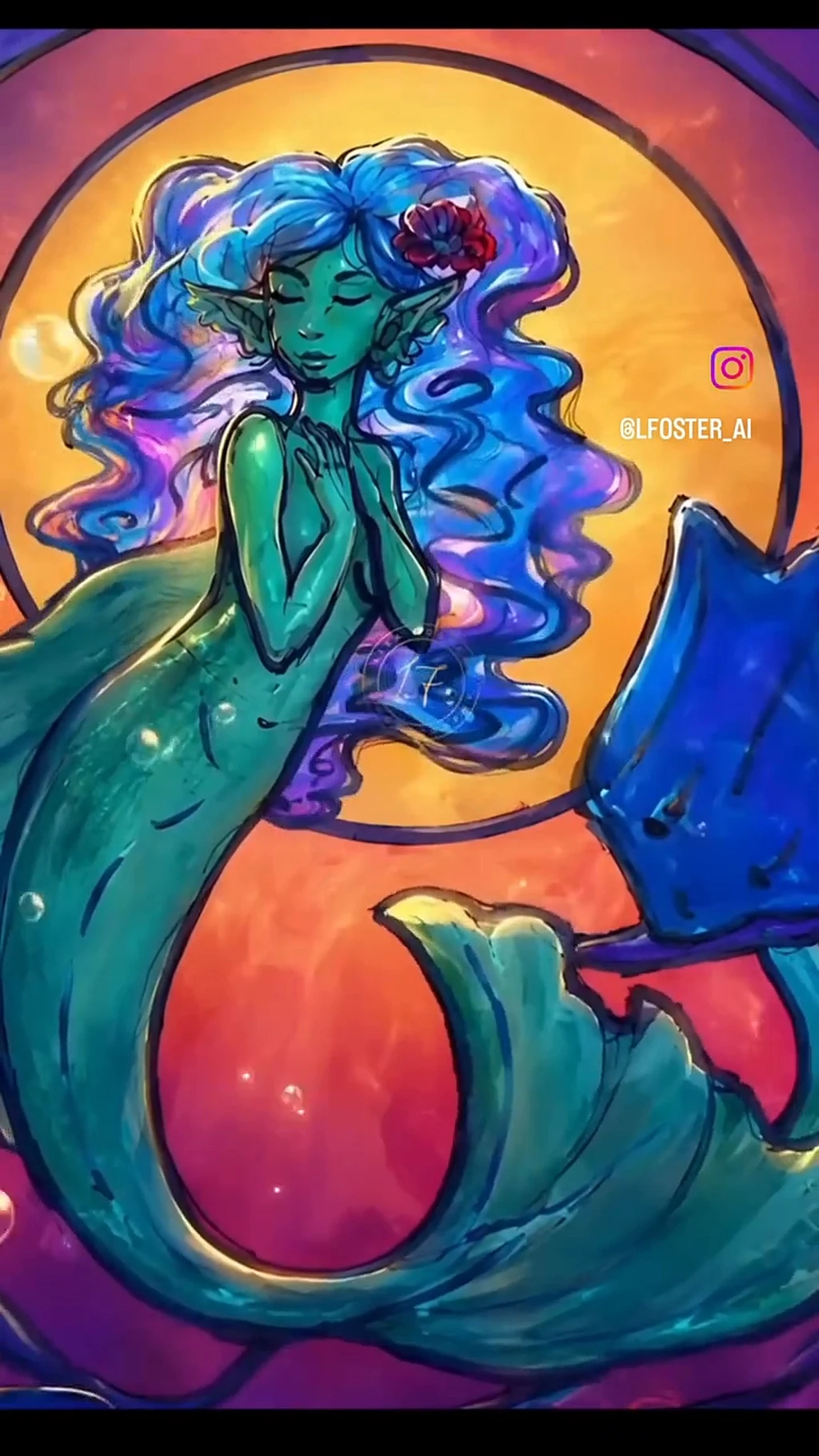Lyiah, Lisa Foster’s AI-animated mermaid art from her own pencil sketch