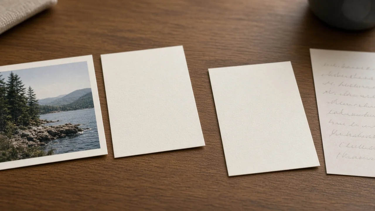 Two blank cards, one for the photograph and one for the longer note.