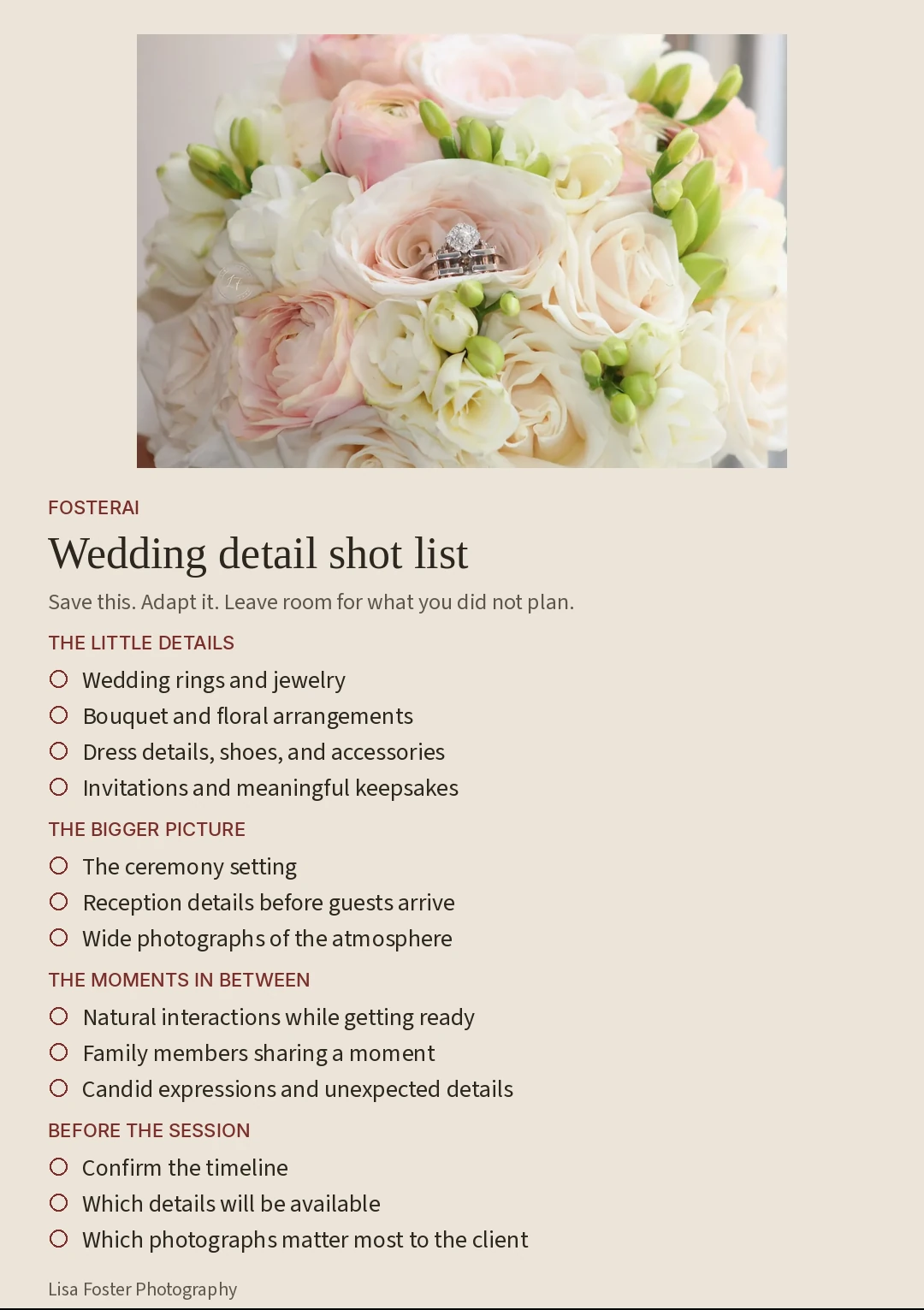 Wedding photography shot list graphic